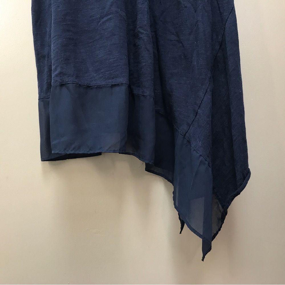 Philosophy Sleeveless Midi Dress Asymmetrical Sheer Hem Navy Blue (M) - Picture 4 of 12